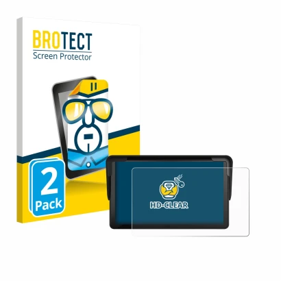 Front side of a product packaging with the brand logo BROTECT. Next to it is the device Carpuride V3 7" shown with the corresp