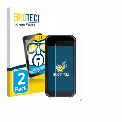 Front side of a product packaging with the brand logo BROTECT. Next to it is the device SkyCaddie Pro 5X shown with the corres