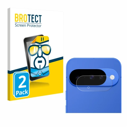 Front side of a product packaging with the brand logo BROTECT. Next to it is the device Google Pixel 10 (ONLY Camera Lens) sho