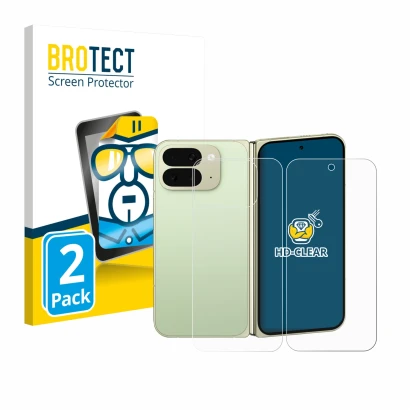 Front side of a product packaging with the brand logo BROTECT. Next to it is the device Google Pixel 10 Pro Fold (Front+Back) 