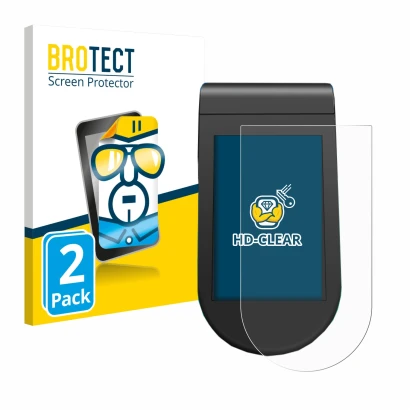 Front side of a product packaging with the brand logo BROTECT. Next to it is the device SoFlow SO4 Pro MAX shown with the corr