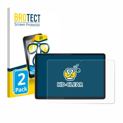 Front side of a product packaging with the brand logo BROTECT. Next to it is the device Lenovo Yoga Tab 11.1" 2025 shown with 