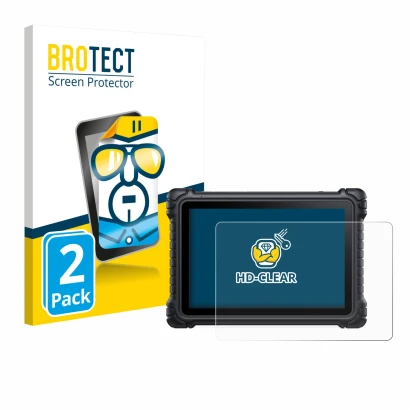 Front side of a product packaging with the brand logo BROTECT. Next to it is the device iCarsoft CR Eagle shown with the corre