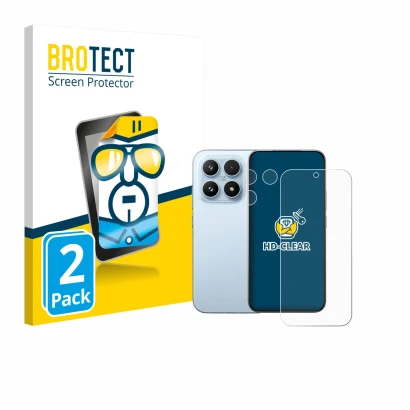 Front side of a product packaging with the brand logo BROTECT. Next to it is the device Xiaomi 17 (Front+Camera) shown with th