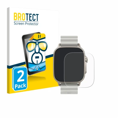 Front side of a product packaging with the brand logo BROTECT. Next to it is the device realme Watch 5 shown with the correspo