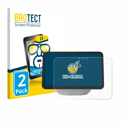Front side of a product packaging with the brand logo BROTECT. Next to it is the device Amazon Echo Show 8 2025 (4th Gen.) sho