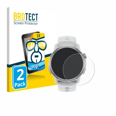 Front side of a product packaging with the brand logo BROTECT. Next to it is the device Coros Apex 4 (46 mm) shown with the co