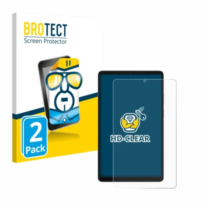 Front side of a product packaging with the brand logo BROTECT. Next to it is the device Samsung Galaxy Tab A11 8.7" shown with