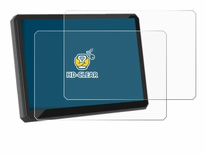 Image of the device Carpuride W502BS Pro 5" with a wide variety of screen protectors.