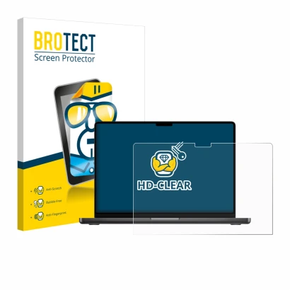 Front side of a product packaging with the brand logo BROTECT. Next to it is the device Apple MacBook Pro 14" M5 2025 shown wi