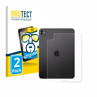 Front side of a product packaging with the brand logo BROTECT. Next to it is the device Apple iPad Pro 11" 2025 (Back) shown w