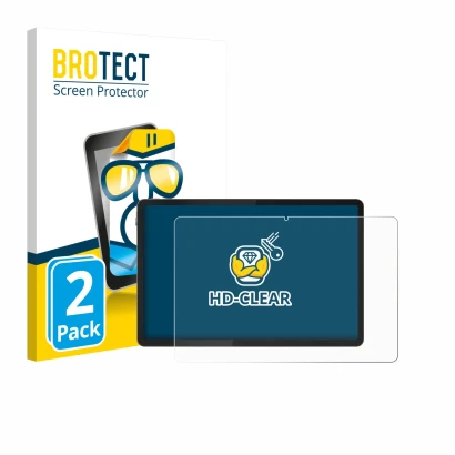 Front side of a product packaging with the brand logo BROTECT. Next to it is the device Lenovo Idea Tab Plus 12.1" shown with