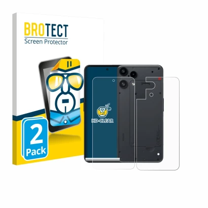 Front side of a product packaging with the brand logo BROTECT. Next to it is the device Nothing Phone (3a) Lite (Front+Back) s
