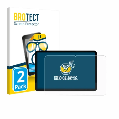 Front side of a product packaging with the brand logo BROTECT. Next to it is the device Volla Tablet 12.3" shown with the corr