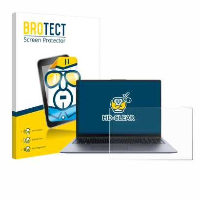 Front side of a product packaging with the brand logo BROTECT. Next to it is the device Huawei MateBook D 16 2024 shown with t