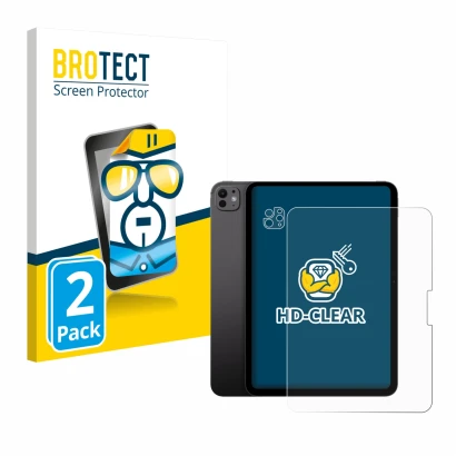 Front side of a product packaging with the brand logo BROTECT. Next to it is the device Apple iPad Pro 11" 2024 (Front+Camera)
