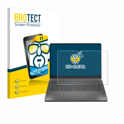 Front side of a product packaging with the brand logo BROTECT. Next to it is the device ASUS ROG Zephyrus G14 2025 GA403 shown