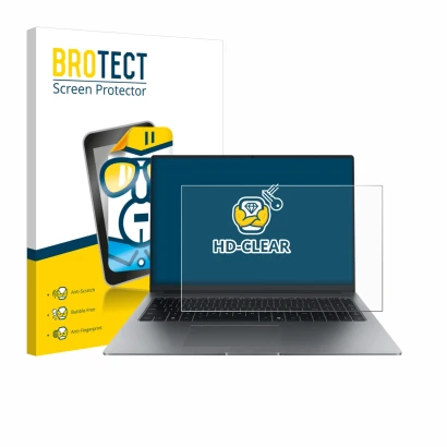 Front side of a product packaging with the brand logo BROTECT. Next to it is the device Honor MagicBook X16 Plus 2025 shown wi