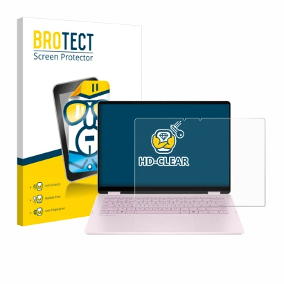 Front side of a product packaging with the brand logo BROTECT. Next to it is the device HP OmniBook 5 Flip 14 14-fp0153ng show