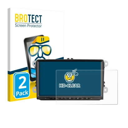 Front side of a product packaging with the brand logo BROTECT. Next to it is the device Zenec Z-E2065 shown with the correspon