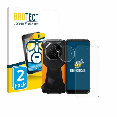 Front side of a product packaging with the brand logo BROTECT. Next to it is the device Blackview Fort 1 (Front+Camera) shown 