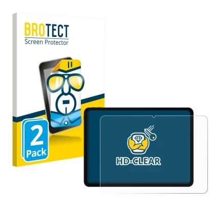 Front side of a product packaging with the brand logo BROTECT. Next to it is the device OnePlus Pad Go 2 shown with the corres