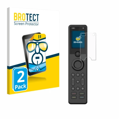 Front side of a product packaging with the brand logo BROTECT. Next to it is the device Sofabaton X1S shown with the correspon