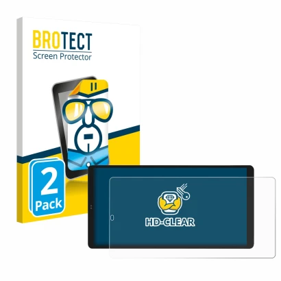 Front side of a product packaging with the brand logo BROTECT. Next to it is the device Shelly Wall Display X2i shown with the