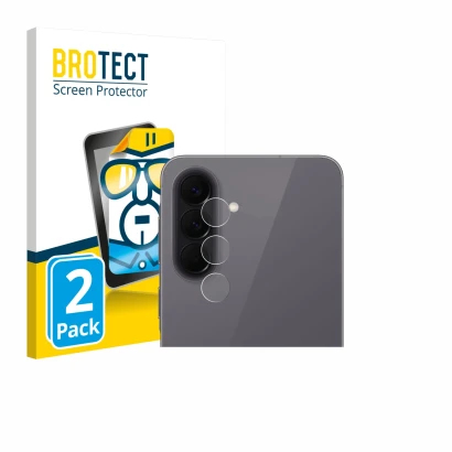 Front side of a product packaging with the brand logo BROTECT. Next to it is the device Samsung Galaxy A57 5G (ONLY Camera Len