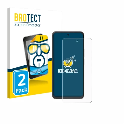 Front side of a product packaging with the brand logo BROTECT. Next to it is the device Cubot Note 60 shown with the correspon