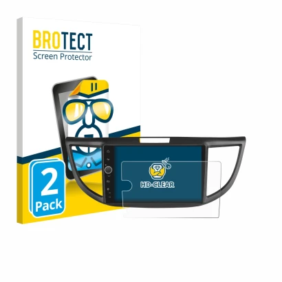 Front side of a product packaging with the brand logo BROTECT. Next to it is the device Joying Car Radio 9