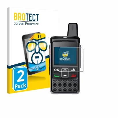 Front side of a product packaging with the brand logo BROTECT. Next to it is the device Hytera PNC360S shown with the correspo