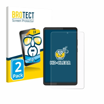 Front side of a product packaging with the brand logo BROTECT. Next to it is the device Lenovo Tab K9 shown with the correspon