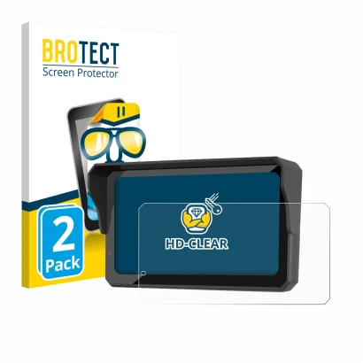 Front side of a product packaging with the brand logo BROTECT. Next to it is the device Carpuride W602S Pro shown with the cor