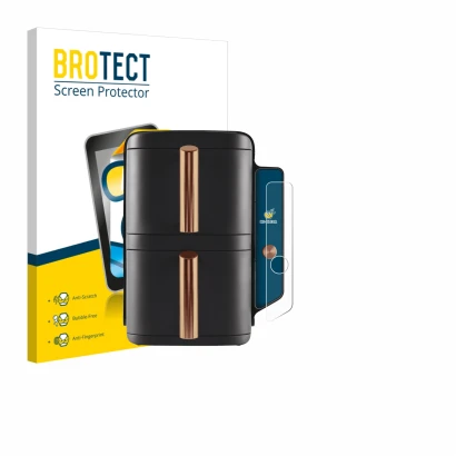 Front side of a product packaging with the brand logo BROTECT. Next to it is the device Ninja Double Stack XL sl400eu shown wi