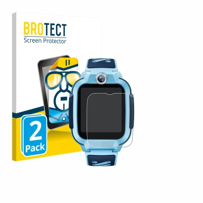 Front side of a product packaging with the brand logo BROTECT. Next to it is the device Imoo Watch Phone Z3 shown with the cor