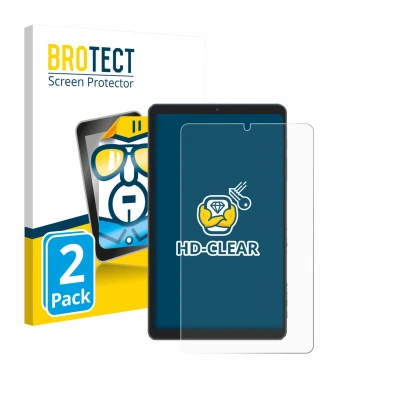 Front side of a product packaging with the brand logo BROTECT. Next to it is the device Chuwi AuPad Mini shown with the corres