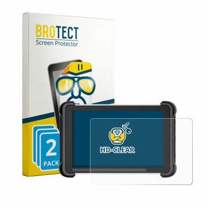 Front side of a product packaging with the brand logo BROTECT. Next to it is the device MUCAR 892BT shown with the correspondi
