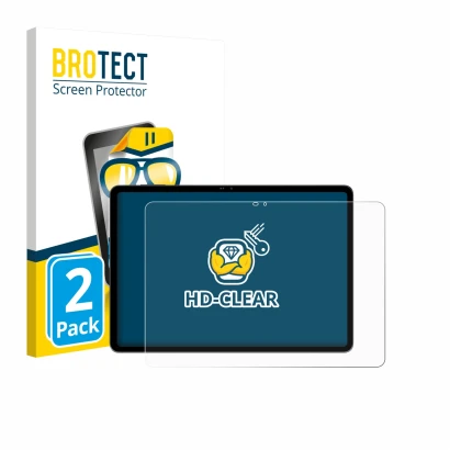 Front side of a product packaging with the brand logo BROTECT. Next to it is the device Blackview MEGA 12 shown with the corre