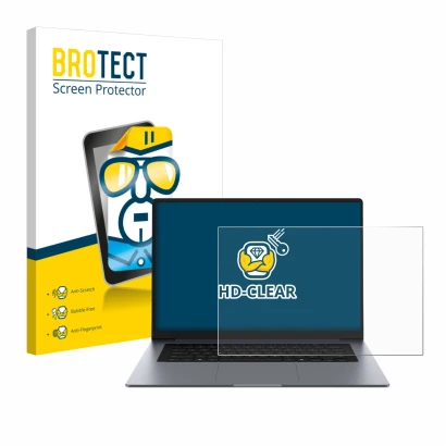 Front side of a product packaging with the brand logo BROTECT. Next to it is the device Samsung Galaxy Book6 16" shown with th