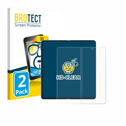 Front side of a product packaging with the brand logo BROTECT. Next to it is the device Honor Magic V6 (Inner display) shown w