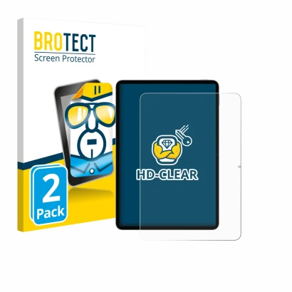 Front side of a product packaging with the brand logo BROTECT. Next to it is the device Xiaomi Pad 8 shown with the correspond