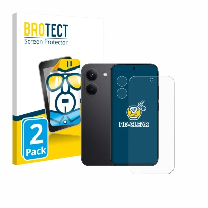 Front side of a product packaging with the brand logo BROTECT. Next to it is the device Xiaomi Poco X8 Pro (Front+Camera) show