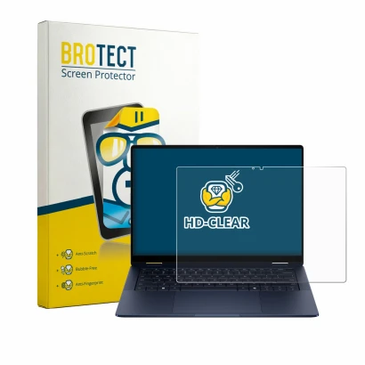 Front side of a product packaging with the brand logo BROTECT. Next to it is the device HP EliteBook X Flip G2i 14" shown with