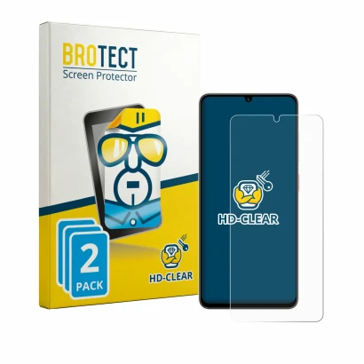 Front side of a product packaging with the brand logo BROTECT. Next to it is the device ZTE Blade A56 shown with the correspon