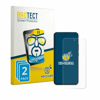 Front side of a product packaging with the brand logo BROTECT. Next to it is the device Oppo Reno 13 shown with the correspond