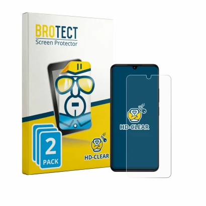 Front side of a product packaging with the brand logo BROTECT. Next to it is the device Xiaomi Redmi 14R shown with the corres