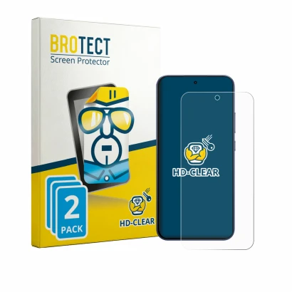 Front side of a product packaging with the brand logo BROTECT. Next to it is the device Oppo F33 Pro shown with the correspond