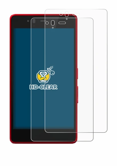Image of the device Fujitsu Arrows M04 with a wide variety of screen protectors.