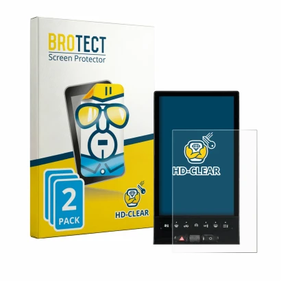 Front side of a product packaging with the brand logo BROTECT. Next to it is the device Citroen C5 Aircross Waterfall-Display 